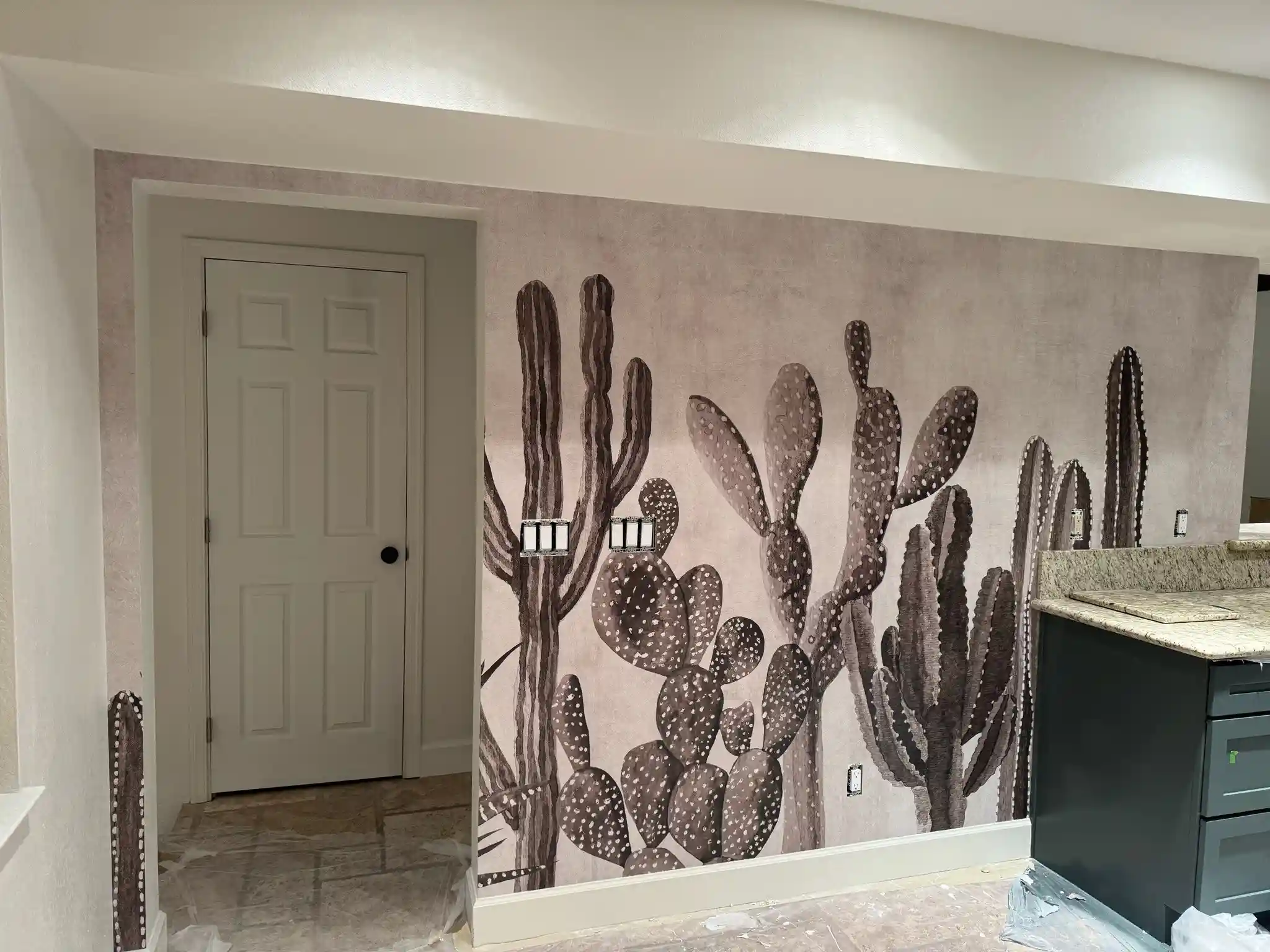 Residential feature wall with bold contemporary wallpaper